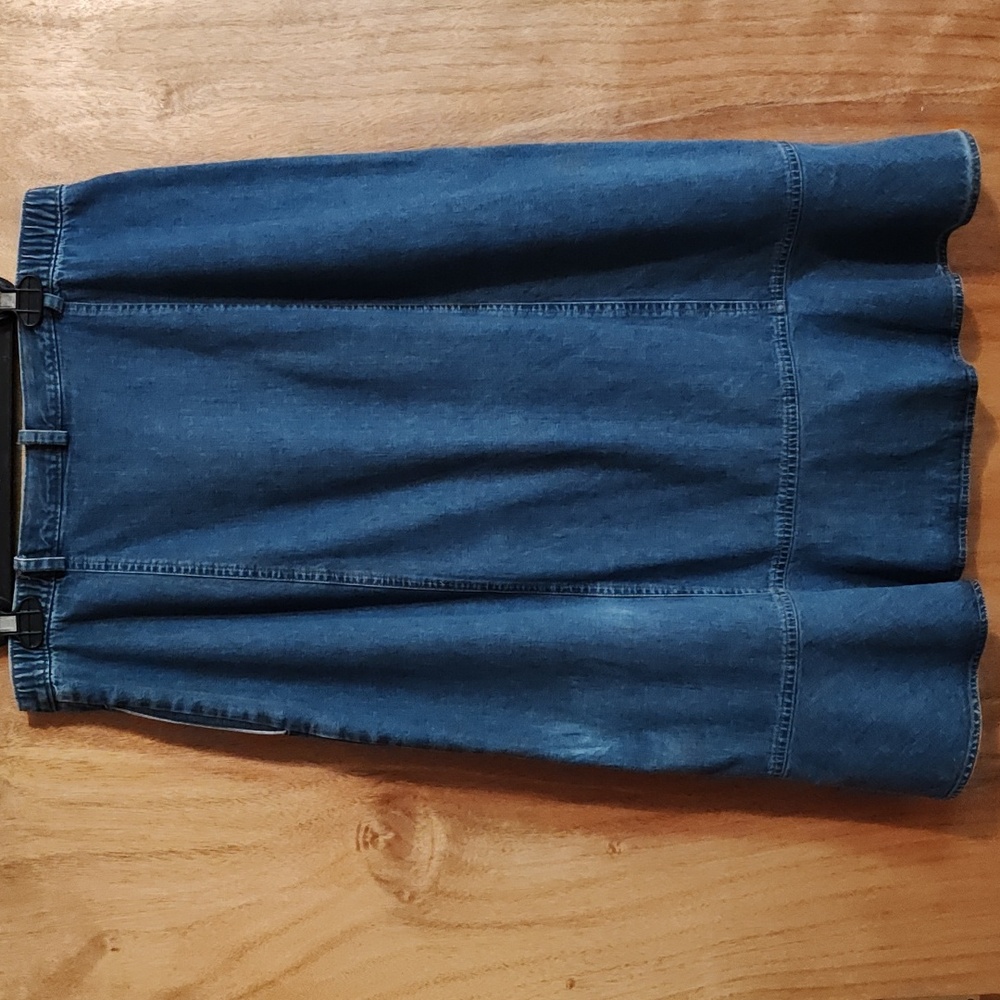 90s Vintage Orvis Denim Skirt Button Front Flared Hem Belt Loops 100% Cotton 14 - Picture 6 of 10